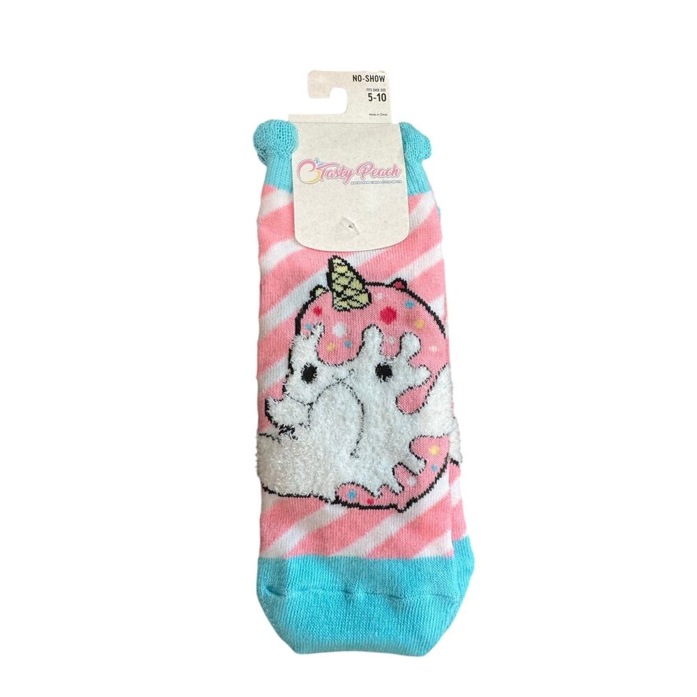 BIOWORLD Tasty Peach Socks NWT Pink Blue No Show Fits Show Size 5 - 10